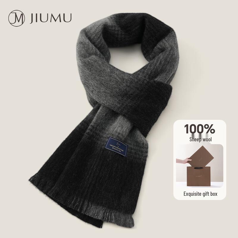 JIUMU Men's Pure Wool Plaid Scarf