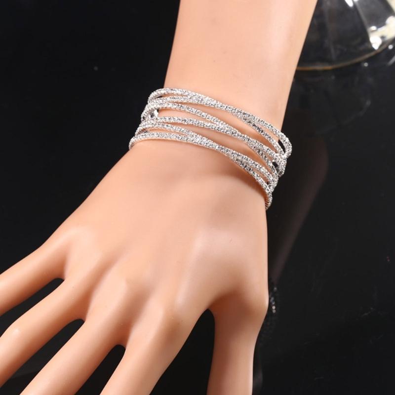 Multilayer Crystal Cuff Bracelet for Women Sparkling Rhinestones Bangle Handmade Jewelry Accessory for Any Outfit