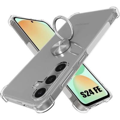 Protective Case - BOOLING - for Samsung Galaxy S24 FE - Flexible - Transparent - 360° Rotating Ring Stand
