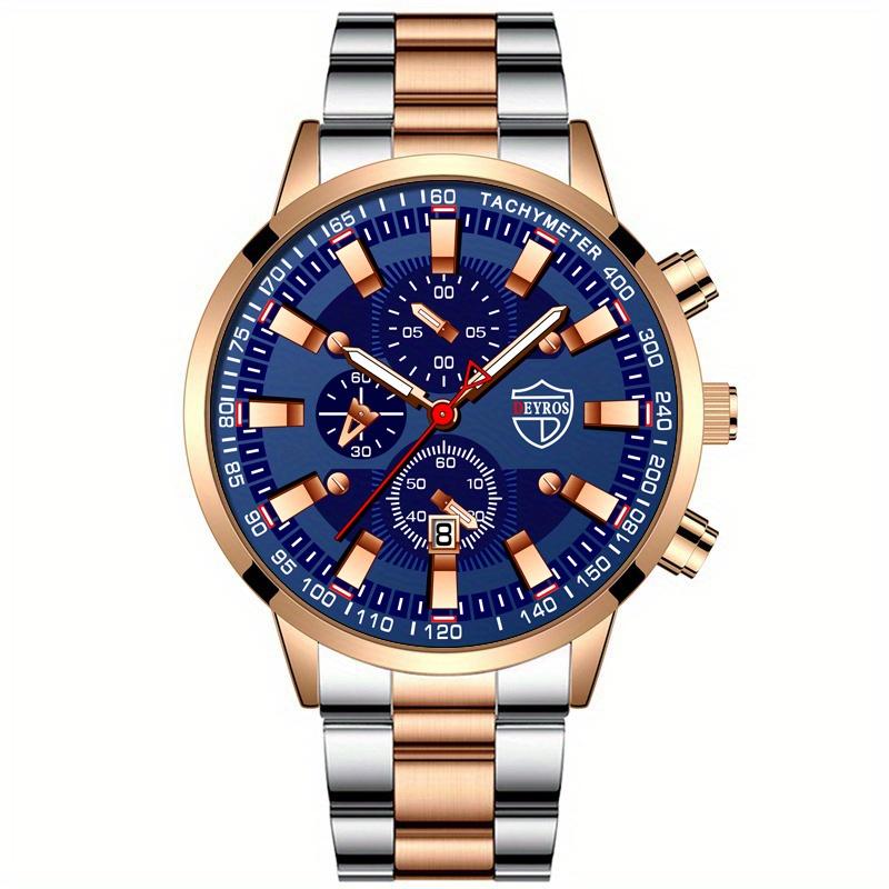 Luxury Men's Casual Fashion Business Gold Needle Digital Steel Band Quartz Watch Calendar Designed For Successful Men Classic