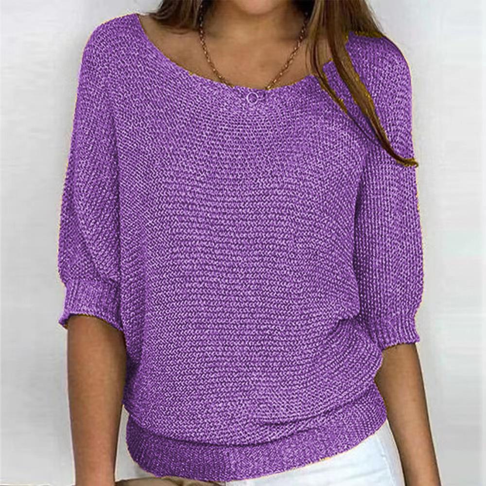 2026 Women's Solid Color Round Neck Knitwear Three-Quarter Sleeve Top