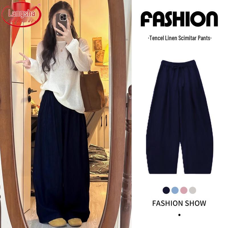 

Женские брюки Langsha из тенселя и льна с высокой посадкой и широкими штанинами L
