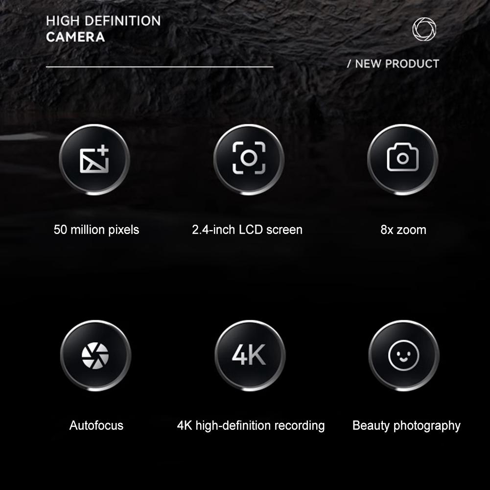 4K FHD 50MP Digital Camera Auto Focus Camera 2.4inch IPS Screen WIFI Vlogging Camera 16X Zoom with Fill Light for Teens Students