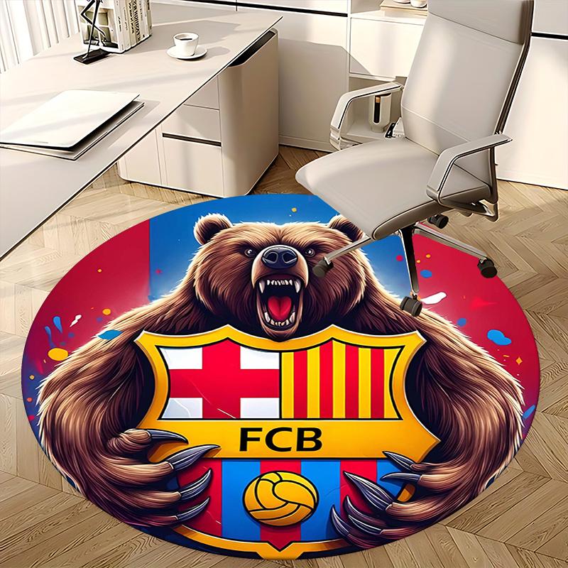 FCB Bear Crest,Barcelona Football Club Badge Chair mat Round Rug Office carpet, Machine Washable, Non slip, Suitable for Living Rooms, Bedrooms