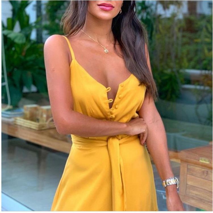 Button Tie Spaghetti Strap Beach Long Dress Comfortable Lightweight Breathable High Recognition Elegant Slimming Flattering Fit Vacation Style