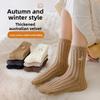 Female Winter Thickened Embroidery Warm Solid Color Vertical Bar Floor Sleeping Tube Socks