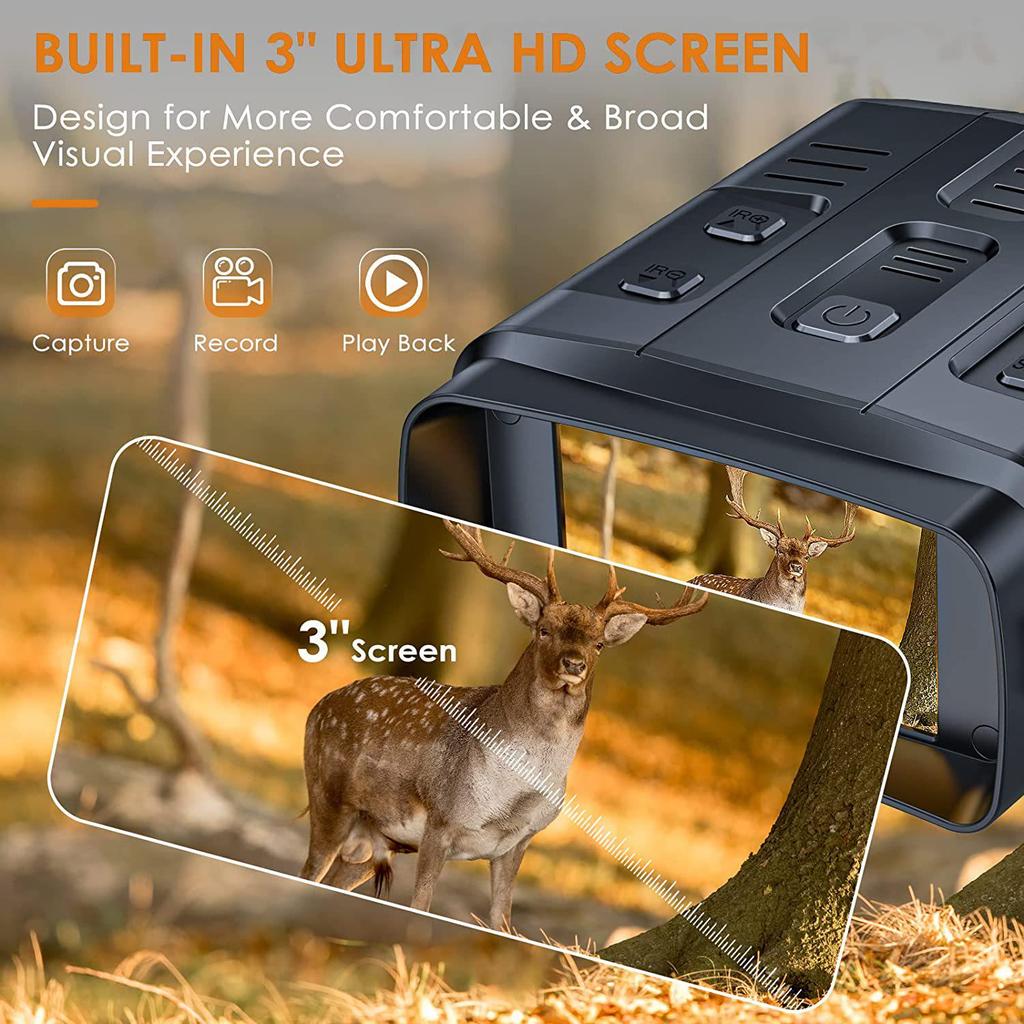 HD Infrared Night Vision Binoculars with Large Screen - Capture Photos & Videos, Handheld Outdoor Use, All Black
