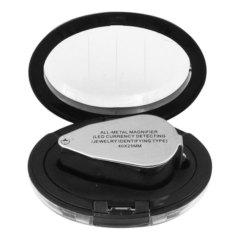 40X Full Metal Illuminated Jewelers Magnifier Best Pocket Folding Magnifying Glass Jewelers Lens Eye Loupe with LED