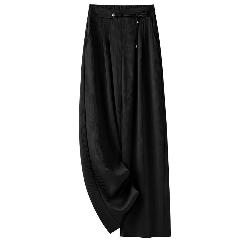 Summer 2025 Women's White Ice Silk Wide-Leg Pants: Slimming, Loose, Chinese-Style Straight Trousers