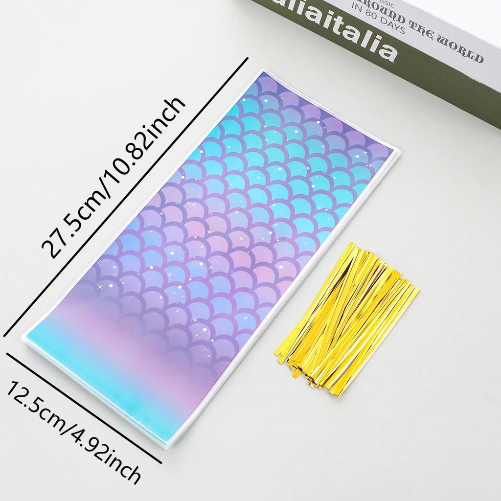 50pcs/set-Mermaid Party Candy Gift Bags Biscuit Packing Bag Mermaid Tail Gift Bag for Guest Girl Birthday Supplies Baby Shower