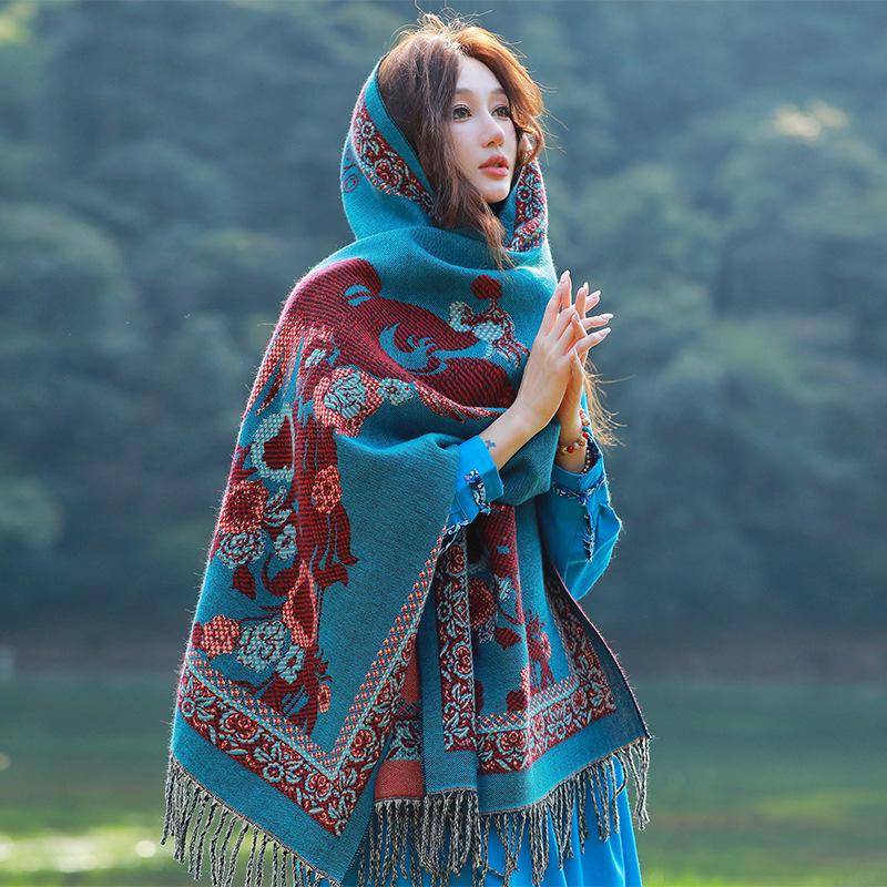 

Шарф в этническом стиле для женщин, для путешествий и фотографий, универсальная модная накидка, теплый и утолщенный шарф из имитации кашемира 200cm