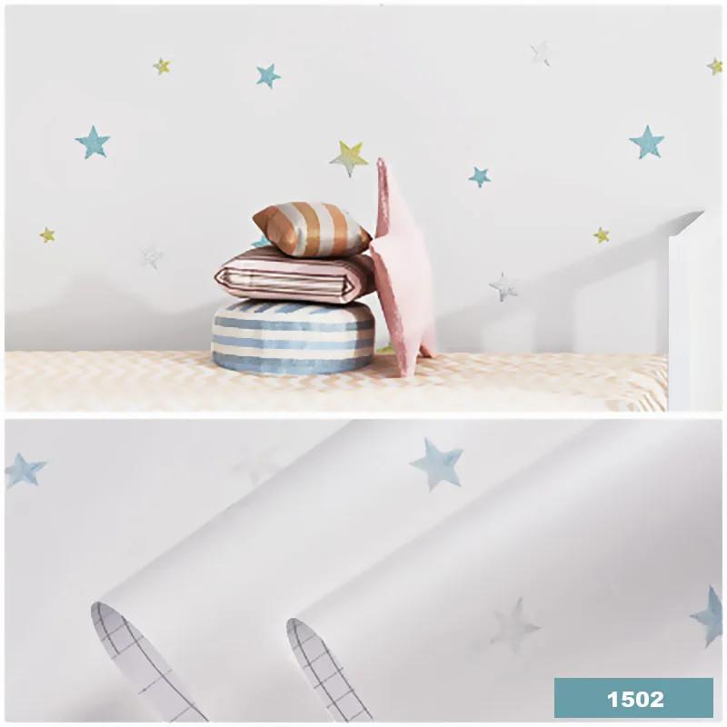 Embossed Star Moon Self Adhesive Wallpapers Home Decoration Mediterranean Boys Girls' Bedroom Self Adhesive Wallpaper