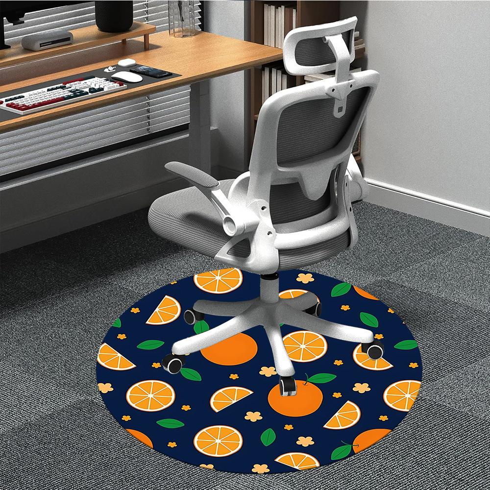 1 Stück Orangenscheiben Stuhlteppich für Büro, Runder Polyesterteppich, Innenbereich Dekoration für Büro, Pflegeleichtes Gewebe, Waschbarer rutschfester Teppich