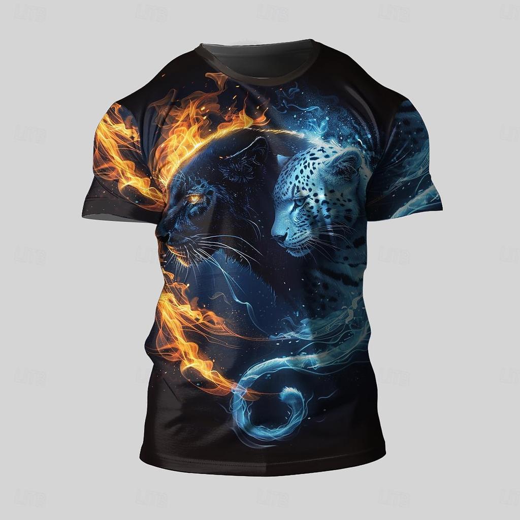 Men's Graphic Animal Lion T Shirt Short Sleeve T shirt 3D Print Crew Neck Shirt Retro Vintage Casual Street Style Sports