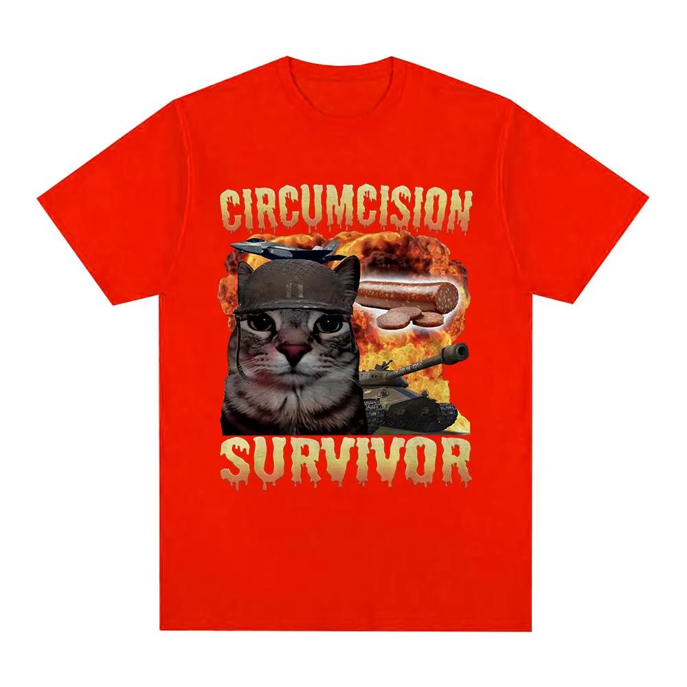 

Circumcision Survivor Funny Cat Meme T Shirt Unisex Women Vintage Tshirts Casual Cotton Short Sleeve Oversized Tshirts Streetwear S