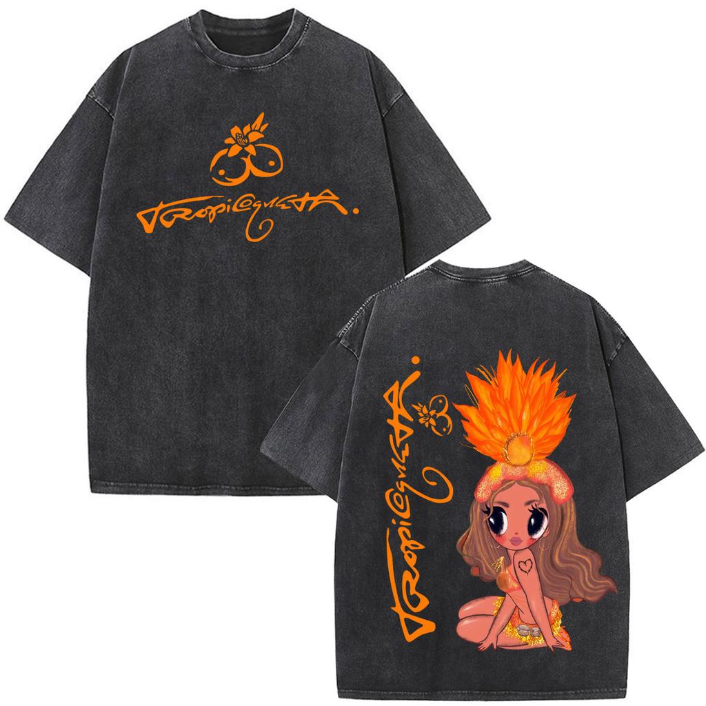 Karol G Viajando Por El Mundo Tropitour  Graphics T Shirt Unisex Women Fashion Cotton Loose Casual Vintage Washed Tshirts Tops