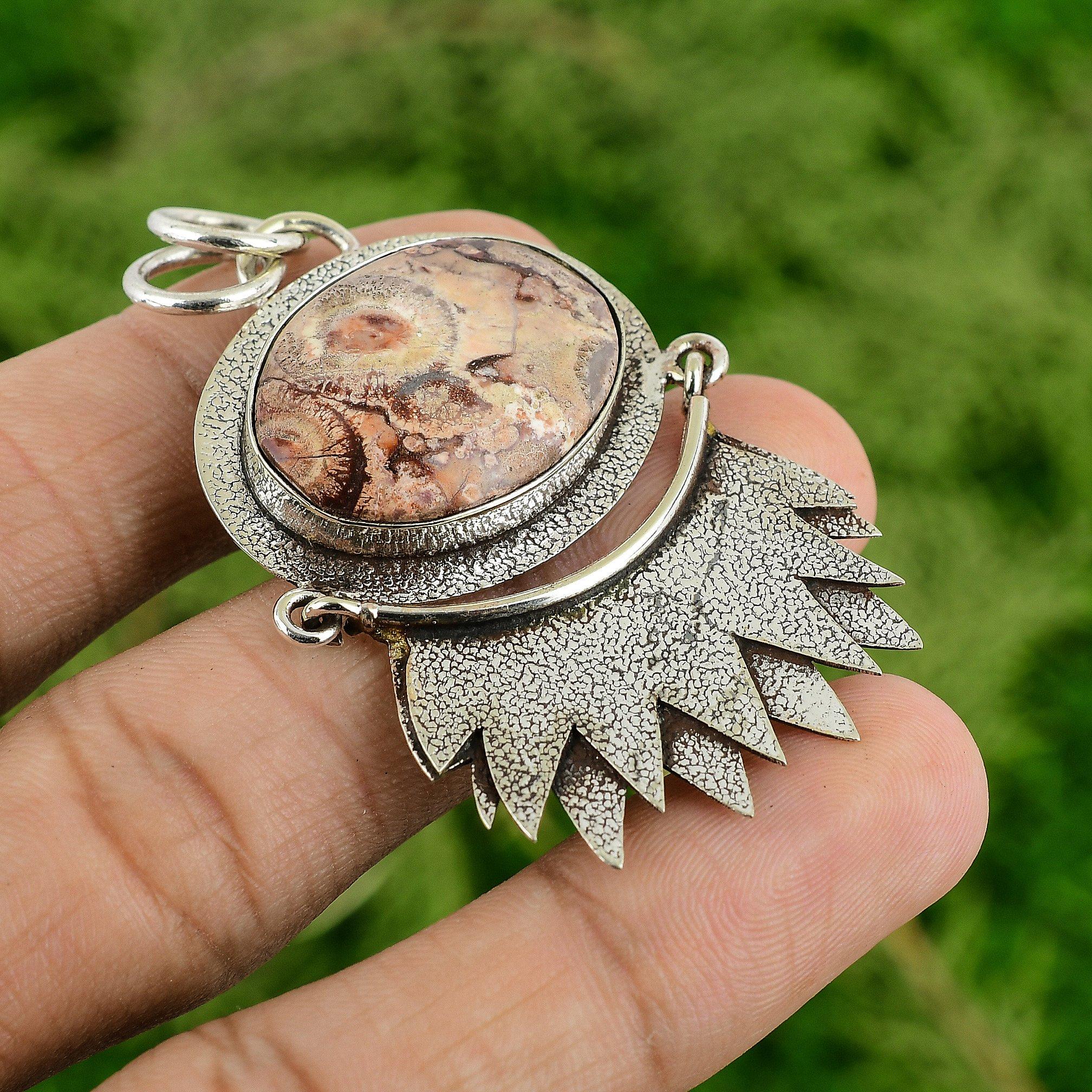 

Birds Eye Jasper Stone Sterling Silver Engagement Bezel Daughter Wedding Pendant