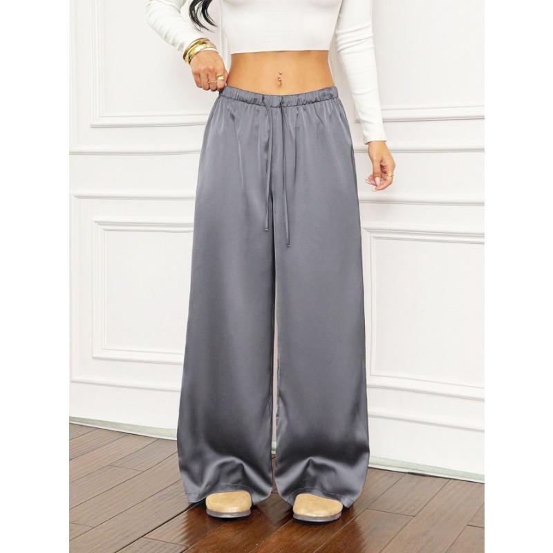2026 Spring/Summer EurAsia Women's Cross-Seasonal Satin High Waist Draping Slimming Loose Casual Commute Wide-leg Pants