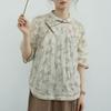 Johnature Women Chinese Style Shirts Tops Stand Half Sleeve Tops Summer Vintage Print Floral Blouses
