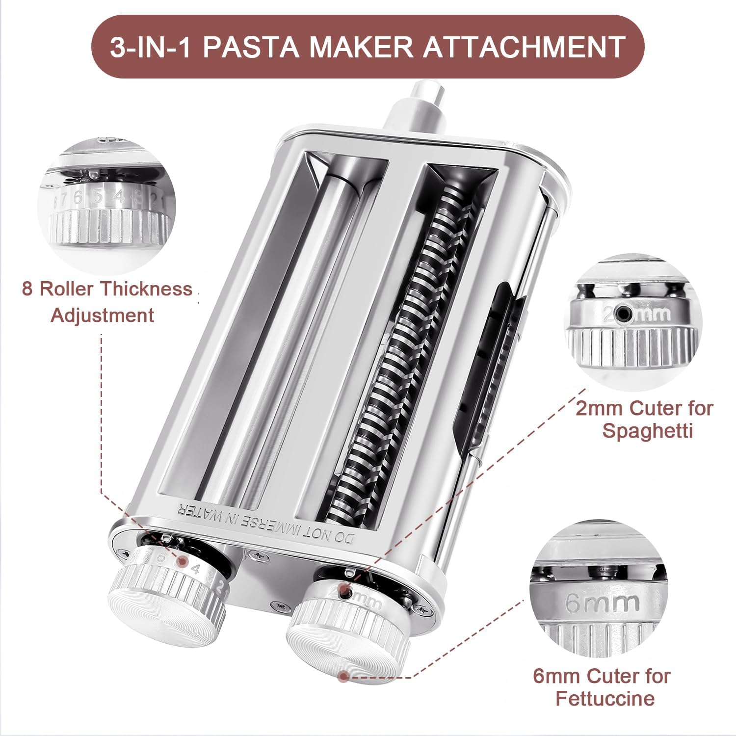

Pasta Maker Attachment for KitchenAid Stand Mixers, 3 in 1 Set Pasta Machine Attachment included Pasta Sheet Roller, Spaghetti Cutter, Fettuccine