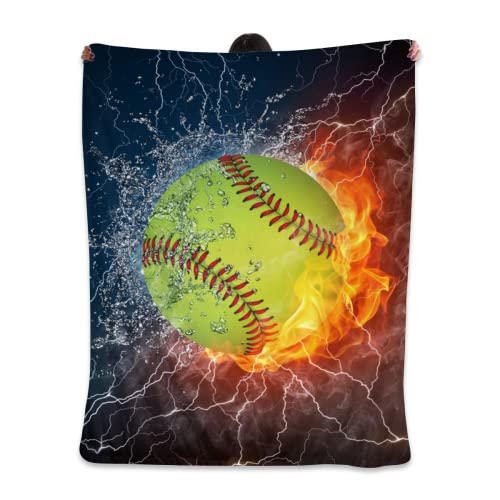 Blanket Softball Baseball in Grey Throw Blanket Ultra Soft Velvet Blanket Lightweight Bed Blanket Quilt Durable Home Decor
