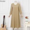 ZANZEA Women Casual Round Neck Solid Color 3/4 Sleeve Dress