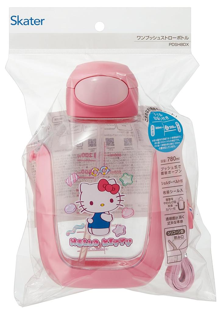 Skater Straw Water Bottle with Shoulder Sanrio Hello Kitty and Mashu Gummy PDSH8DX One-Push Strap, 780ml, Design,