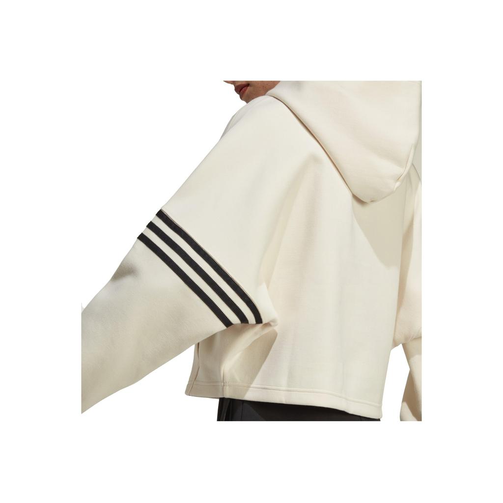 Adidas Originals Campus 00s Series Clover Logo Stripe Print Cropped Hoodie Long Sleeve Sweatshirt Women Tops White IB5921