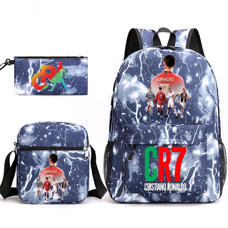 Cr7 Youth Fashion Children'S Student Schoolbag Three-Piece Set Backpack Satchel Pencil Case