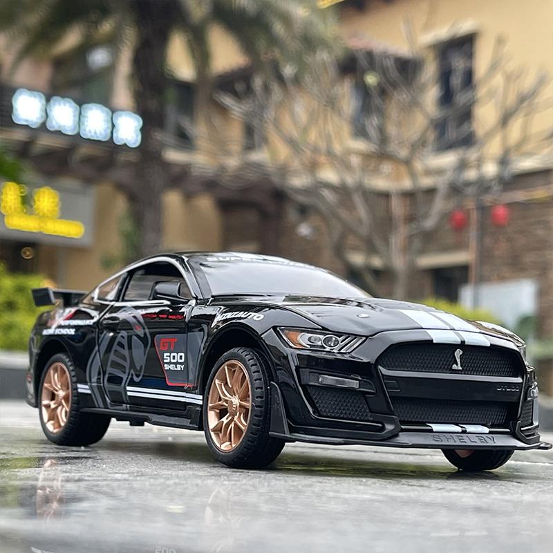 1/24 Scale Mustang Shelby GT500 Diecast Car Model Toy, Pull Back Toy Vehicle with Sound and Light for Kids Toddler Boys Girls Gift Collection