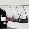 Vintage Patent Leather Underarm Bag Solid Color Studs & Metal Buckle Belt Zipper PU Adjustable Strap Easy Organize for Commute