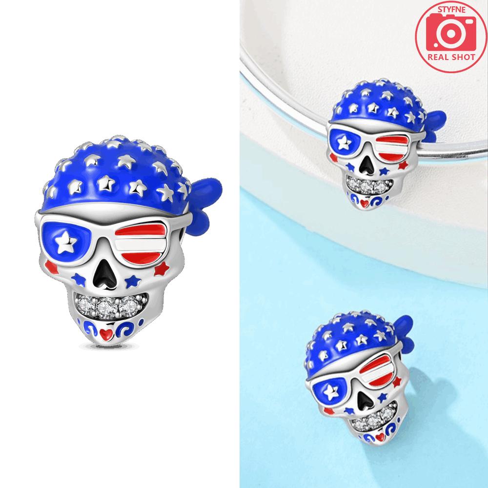 Original Copper Blue Guardian Pendant Demon Eye Skull Prayer Charms Bead Fit Bracelet Women Jewelry Diy Gift Accessory