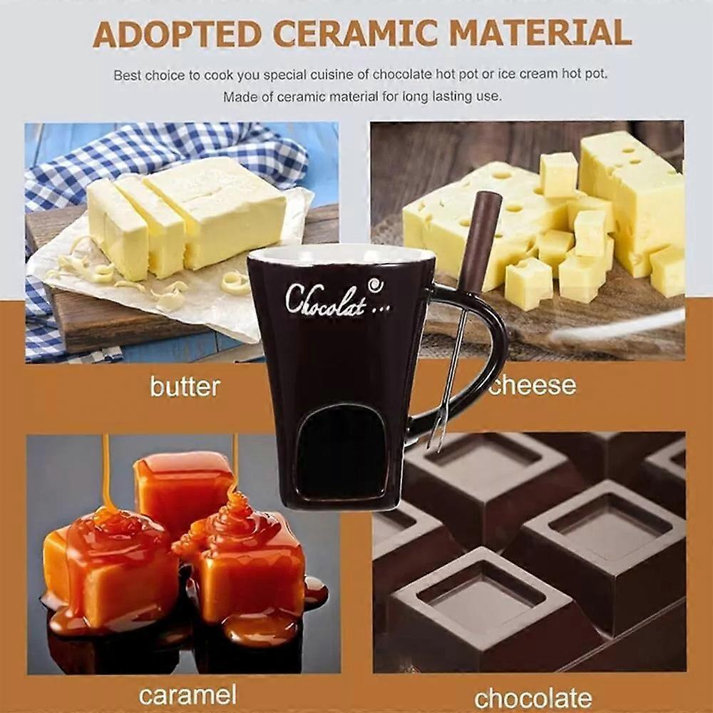 Chocolate Melting Mug, Fondue Cups , 130ml Ceramic Cheese Mug with Fork