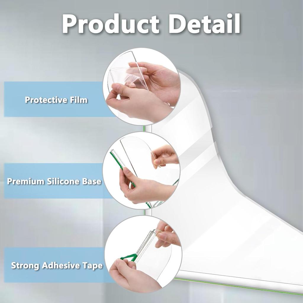 Splash Guard for Bathtub, Clear Bathtub Splash Guard Self-Adhesive Shower Tub Corner Splash Guard to Keep Water in Shower or Bath Can Be Used in