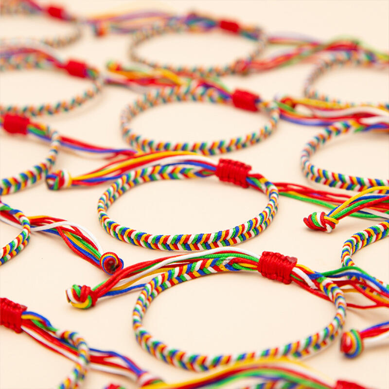 Five-color thread bracelet, Buddhist prayer beads, vajra knot, five-color string wish