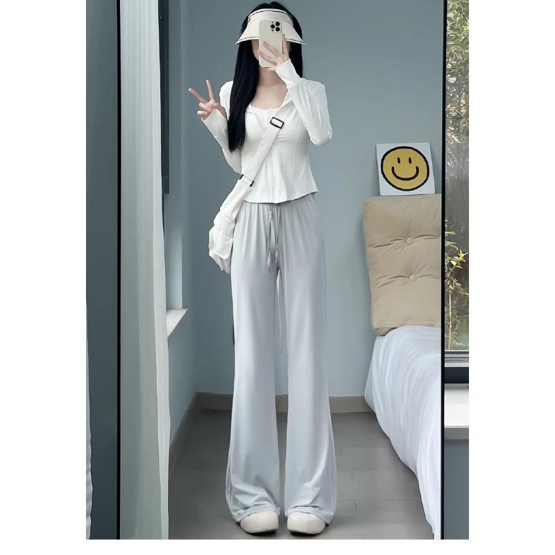 Black Micro-flare Pants for Women In Summer Thin High Waist Casual Bell-bottom Pants for Small Sun Protection Ice Silk Wide-leg Sweatpants