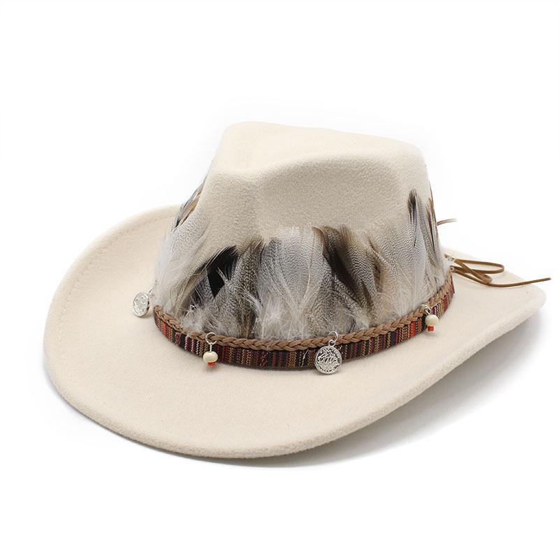 Ethnic Woolen Hat Men'S And Women'S Couple Hats Woolen Western Cowboy Top Hat
