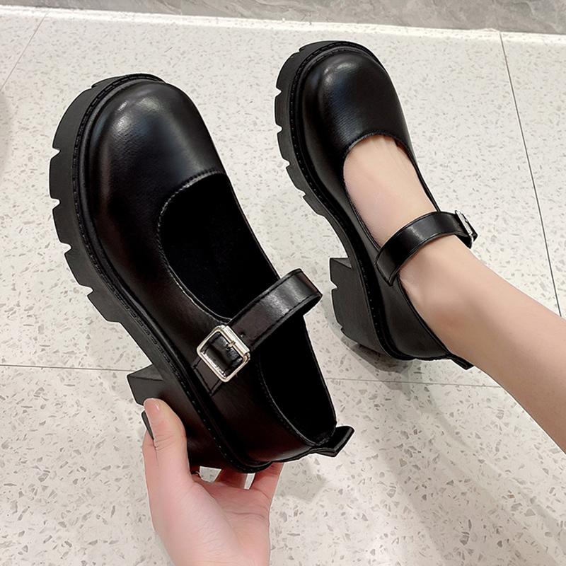 Woman Punk Thick Heels Lolita Shoes Black Ankle Buckle Platform Pumps Women Japanese Style Patent Leather Mary Jane Shoes