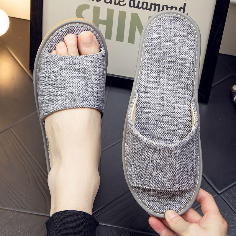 Summer linen slippers men's home indoor soft bottom floor non-slip breathable home fabric cool slippers women's summer