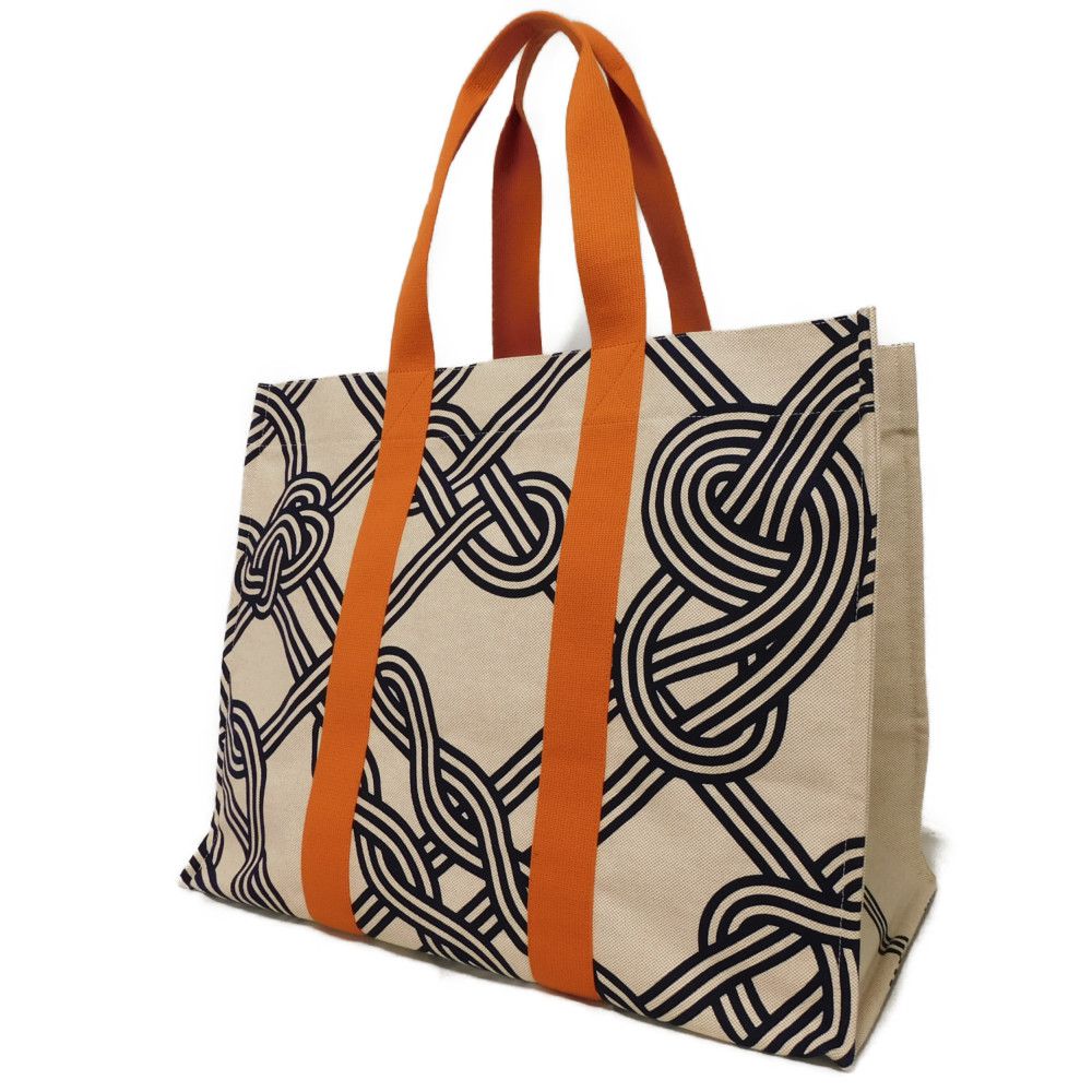 Used 9212 Nu Maran Beach Bag 7924 Graphic Tartan Orange Camel Knotboard Screen Print Cotton Unisex from Japan AUTHENTIC
