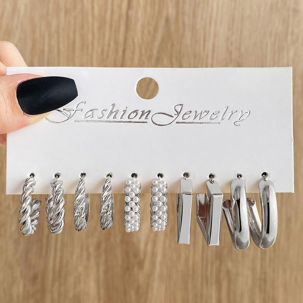 Геометрические многослойные серьги с жемчугом типа C, серьги-гвоздики, 6 пар, набор сережек-карт, комбинированные женские