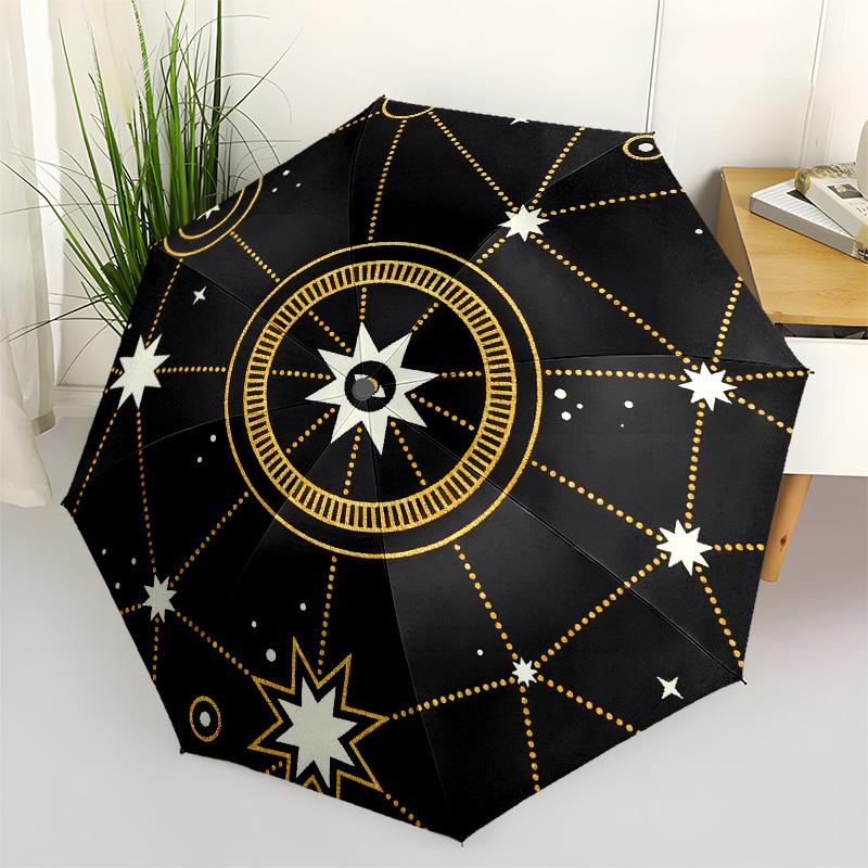 1pc Cosmic Pattern Starry Sky Automatic Folding Umbrella, Heavy Duty 8 Rib Iron Frame,  Suitable for Travel, Daily Use, Birthday, Decor Gift m0105107