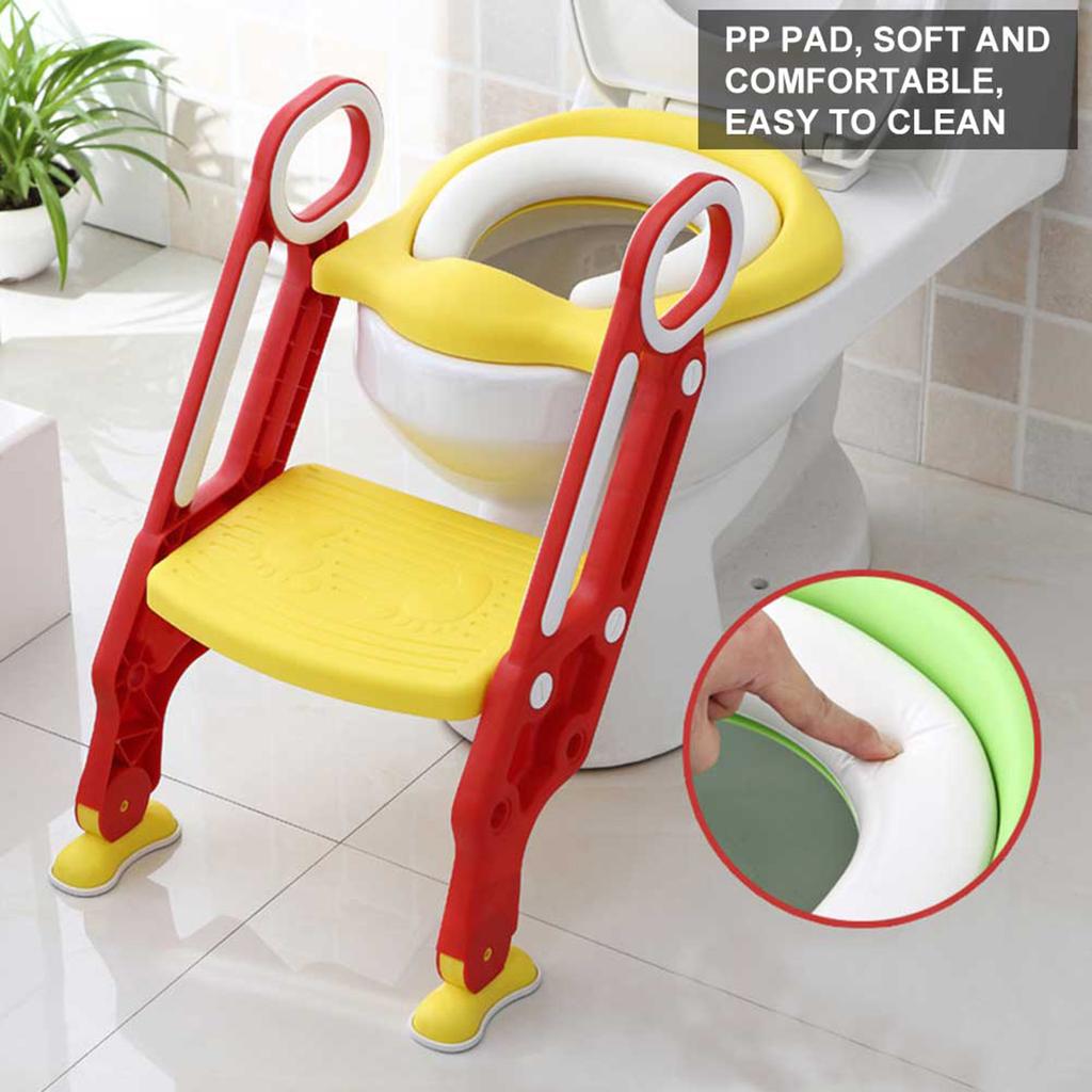 Baby Toddler Soft Toilet Chair Ladder Adjustable Safety Potty Training Seat (Red   Yellow)