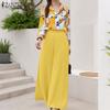 ZANZEA Women Long Sleeve Print Blouse and Wide Leg Pants Casual Two Piece Suit Sets