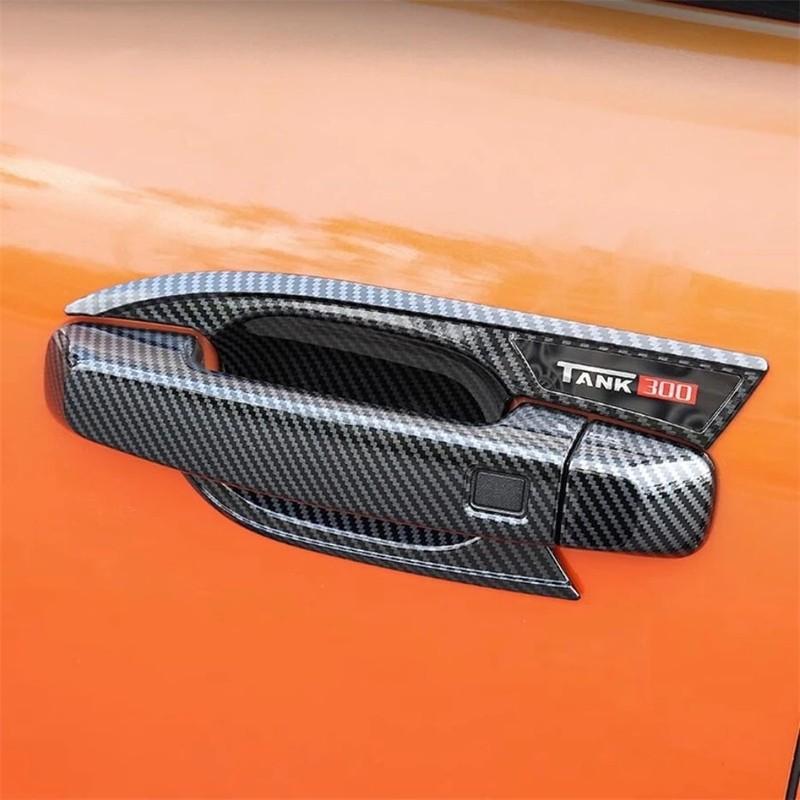 For GWM Great Wall WEY Tank 300    ABS Carbon Fiber Car Door Handle Cover Door Bowl Frame Trims Decorative Sticker