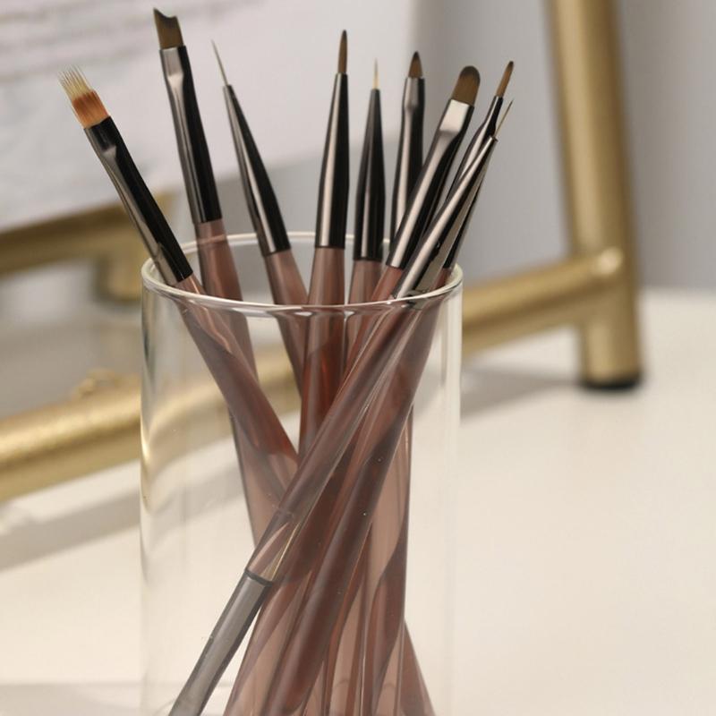 Multipurpose Nail Brush Kit 9Pcs Salon Quality Tools With Soft Nylon Hairs Comfortable Grip for Precise Nail Design