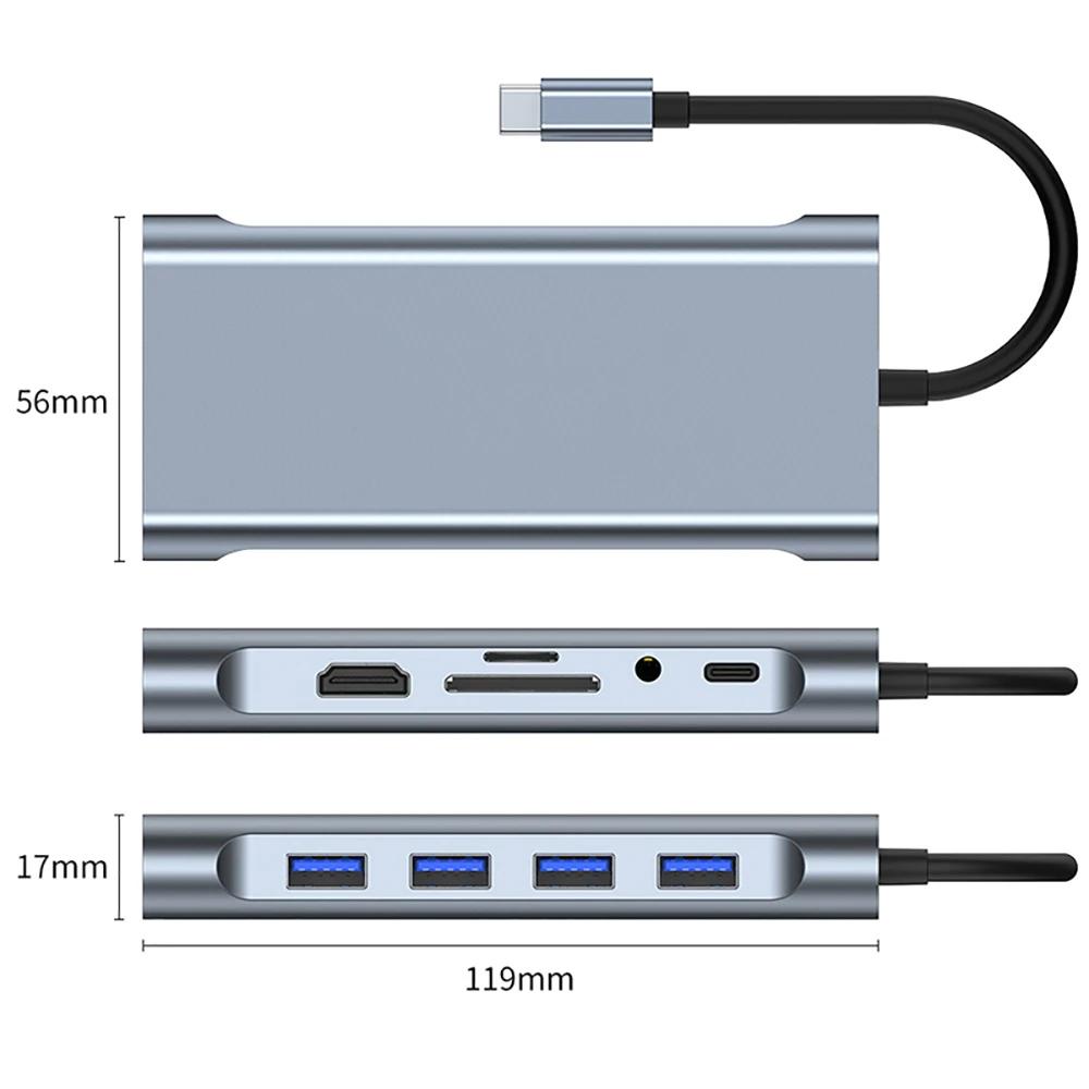 HUB USB C, Dongle adaptor USB C cu cititor de carduri 4K HDMI/VGA/Tip C PD/RJ45/SD/TF pentru MacBook Pro/Air M1 iPad