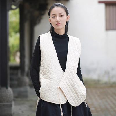 Cappotti da donna vintage con scollo a V, autunno, senza maniche, tinta unita, stile cinese