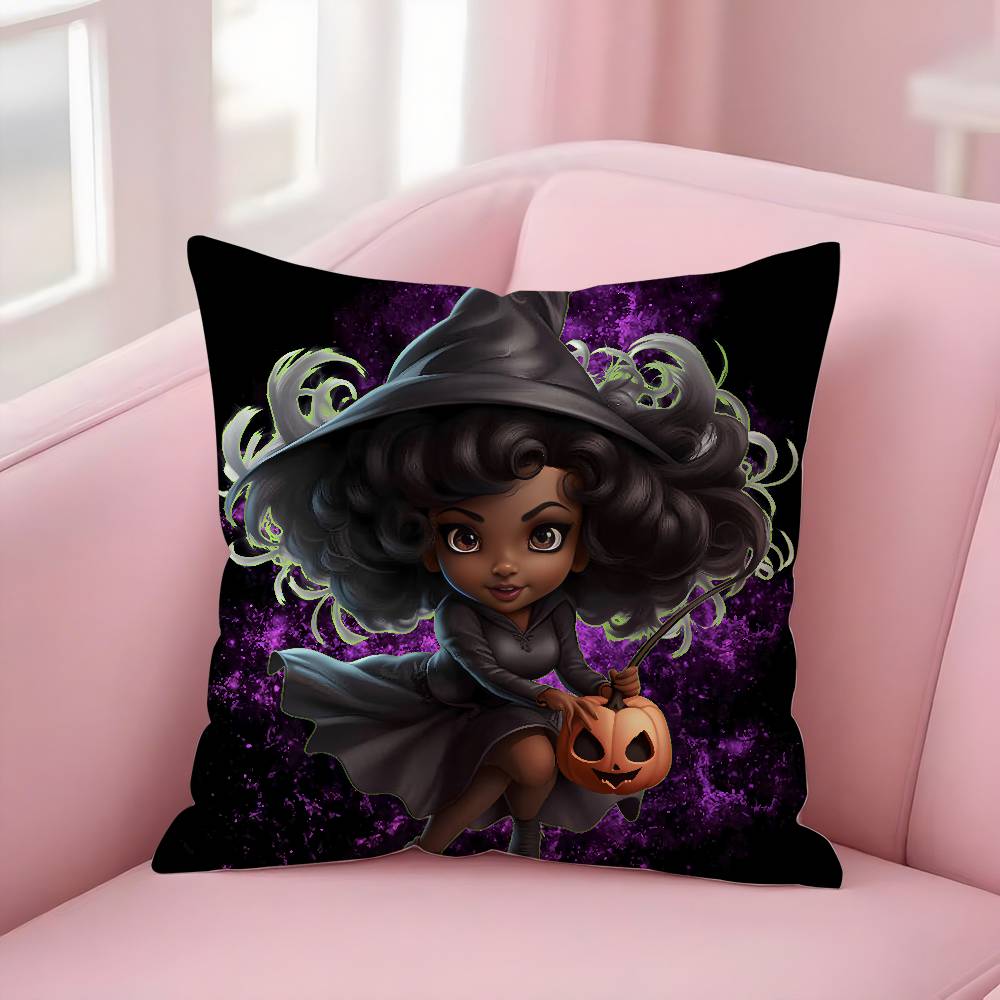 Cute Funny Witch Halloween Pillow Case Short plush Double-sided Print Square Throw Pillow Covers Sofa Home Cushion Decor