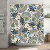 Vibrant Floral Shower Curtain Waterproof Fabric for Bathroom Decor in Navy Blue and Teal Green Size69x70 inches / 180x245cm